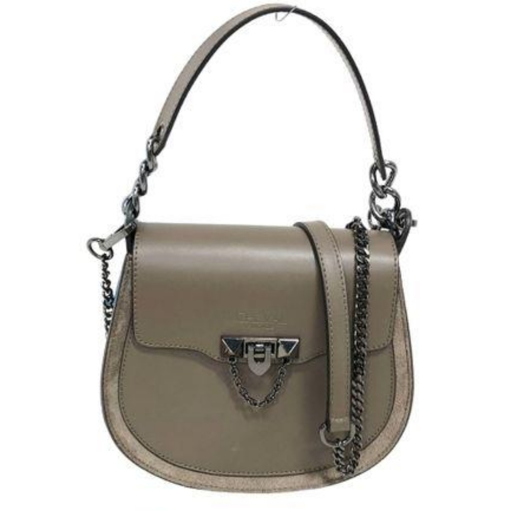 Cheval Firenze Rounded Bottom Italian Leather/Suede Saddle Crossbody/Beige